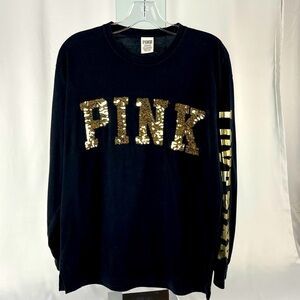 PINK Victoria's Secret VS Bling Sequin Off Black/Dark Gray LS T-Shirt Size S
